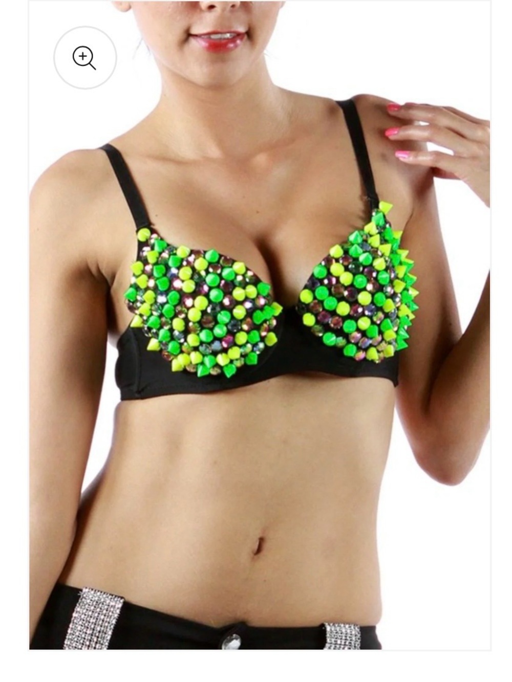 Oh Yes! Black polyester bra with multicolored studs and spikes, size S